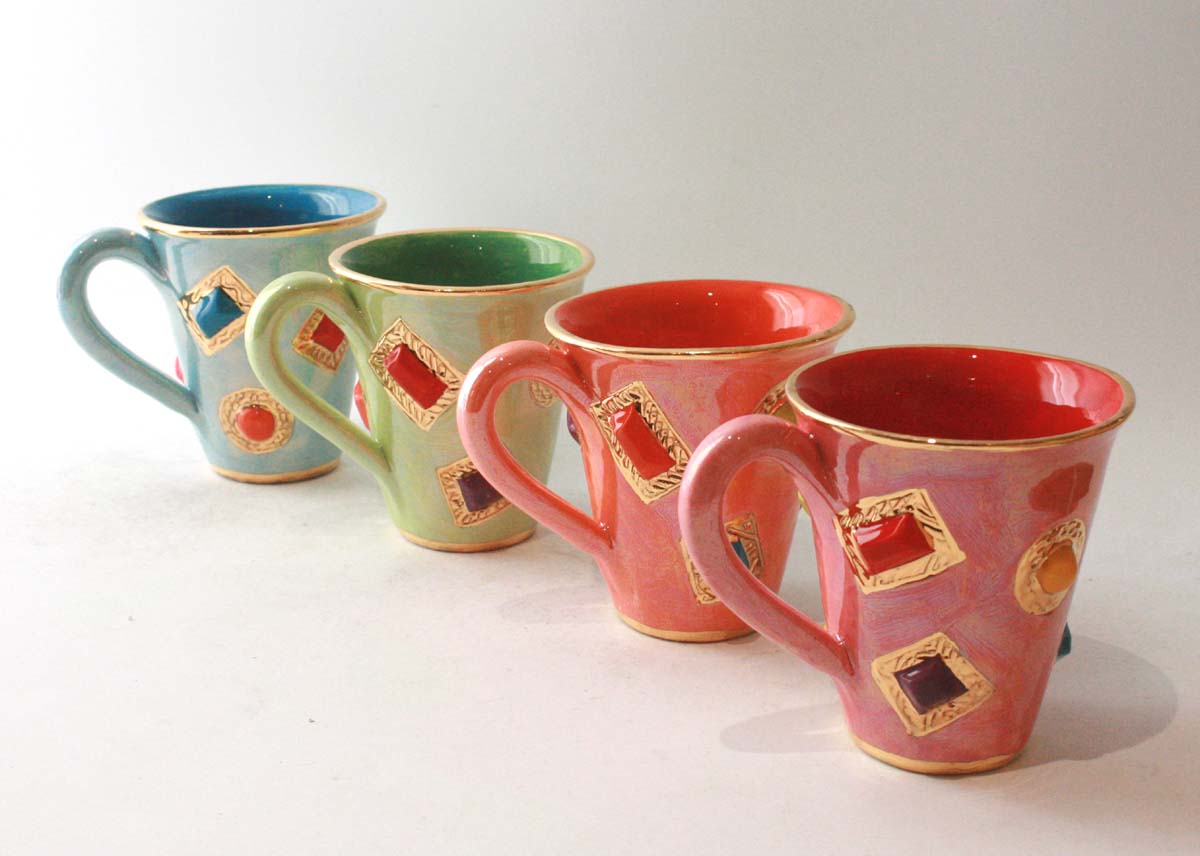 Large New Shape Jewelled Mug in Iridescent Green