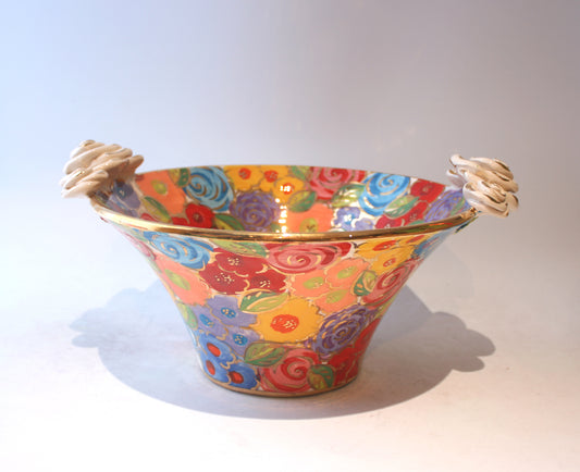 Medium Rose Edged Serving Bowl in Pastel Blooms