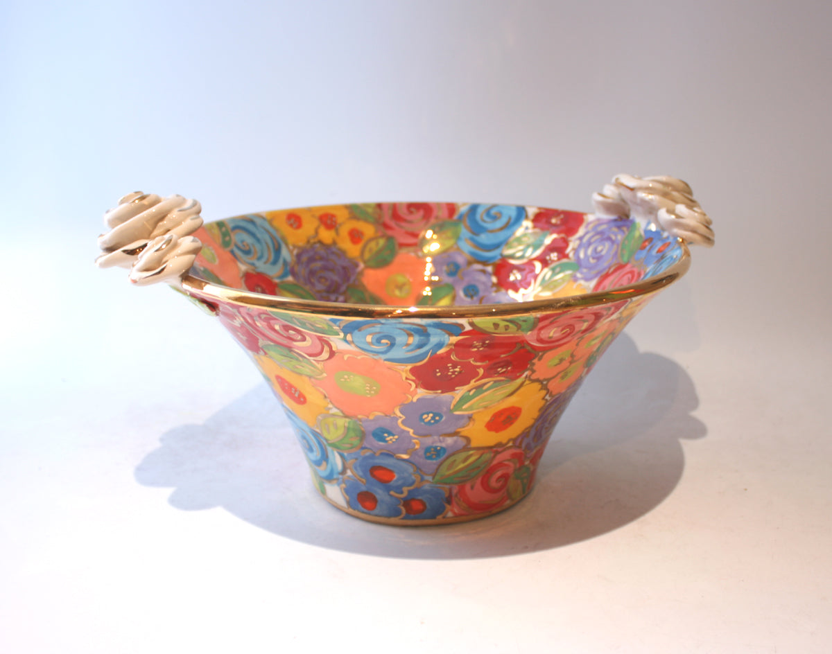 Medium Rose Edged Serving Bowl in Pastel Blooms