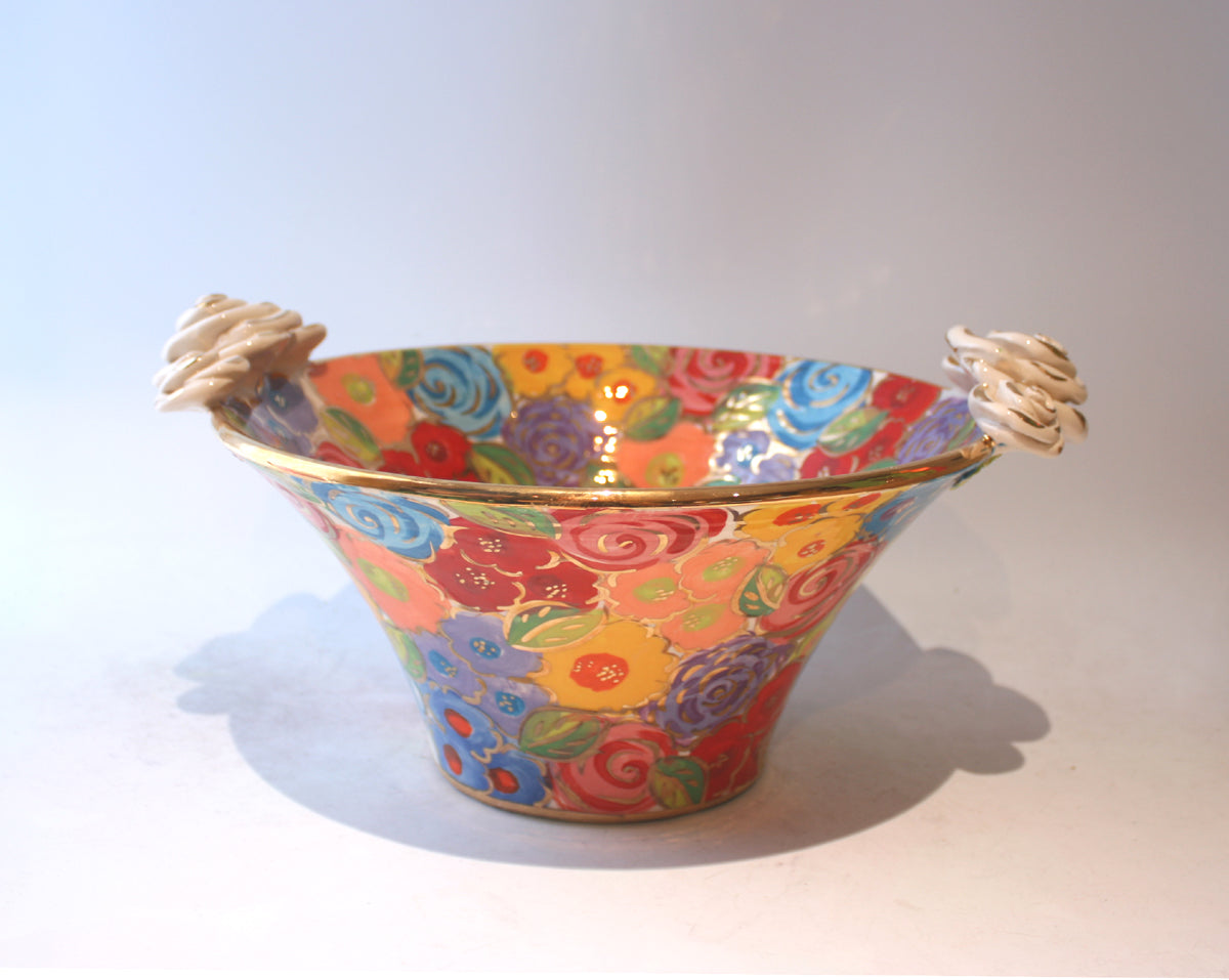 Medium Rose Edged Serving Bowl in Pastel Blooms