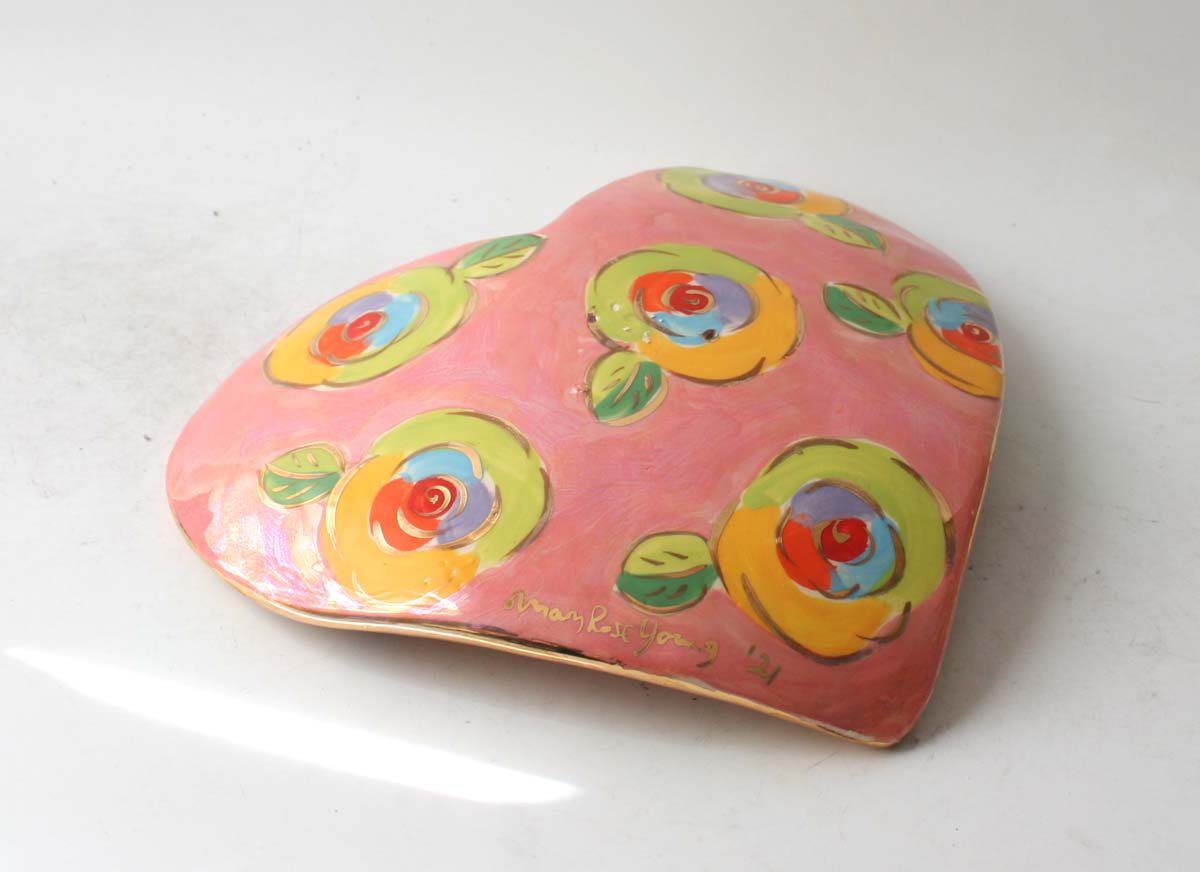 Large Heart Shaped Dish in Gold New Rose on Iridescent Pink