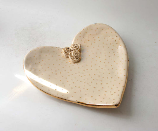 Large Heart Shaped Dish with Gold Dots