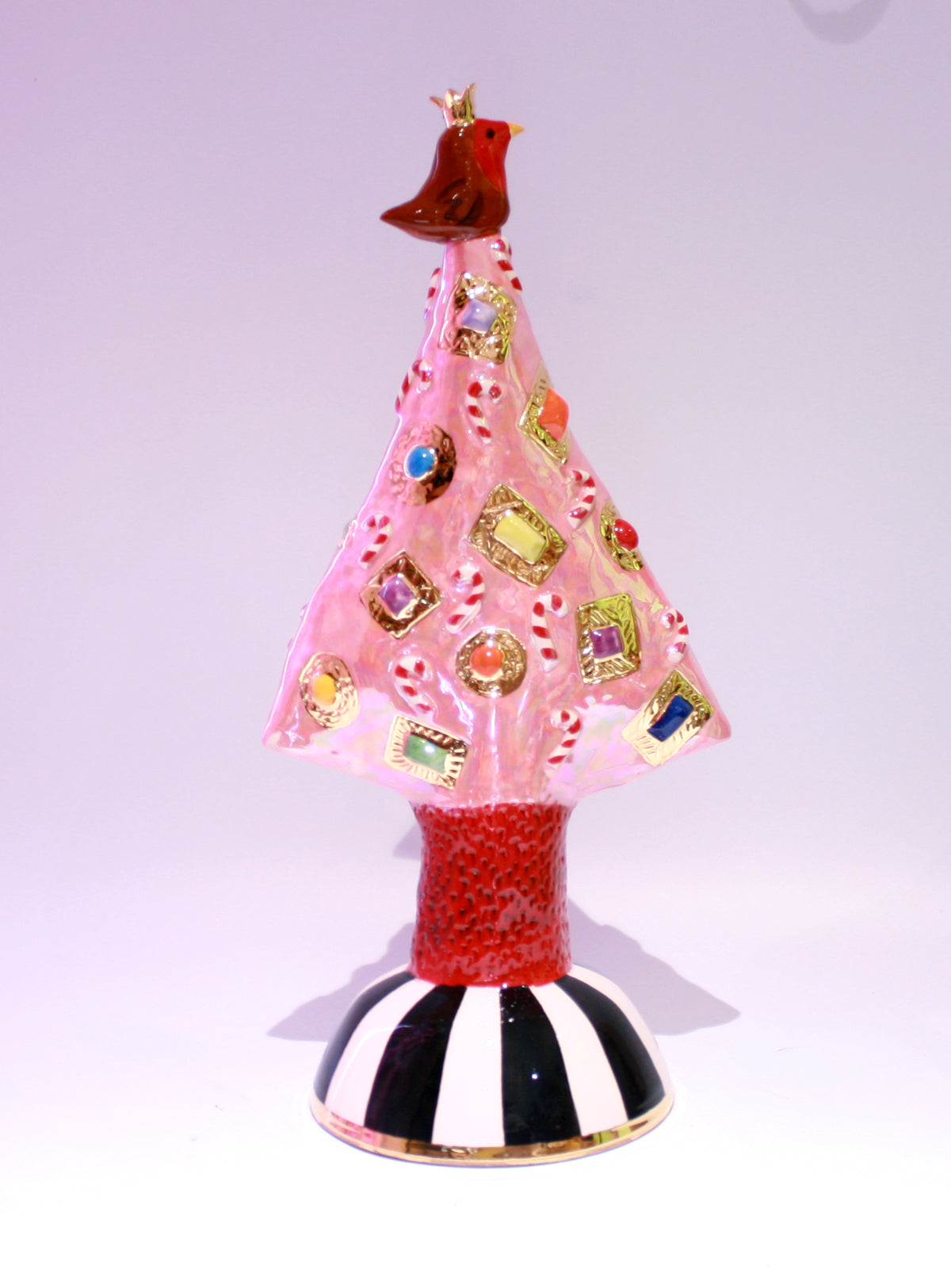 Large Jewelled Christmas Tree in Shimmering Pink with Robin