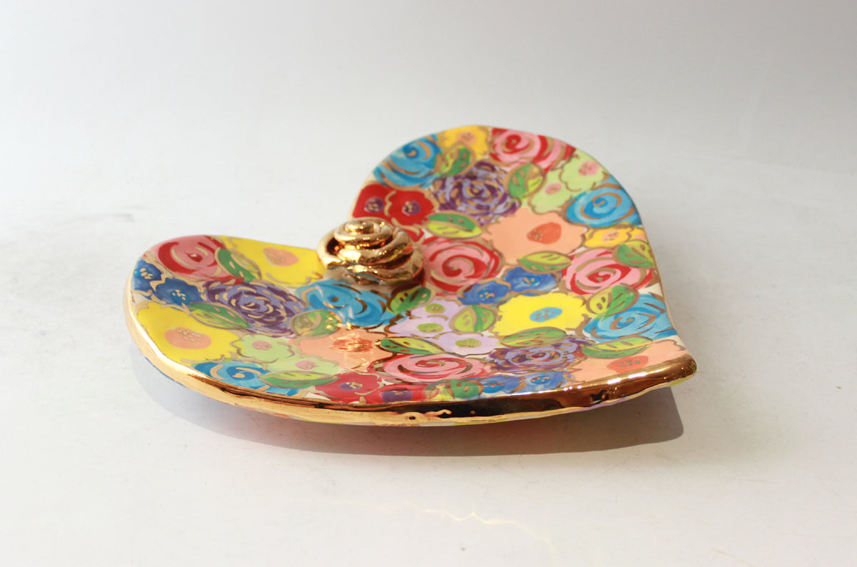 Large Heart Shaped Soap Dish in Pastel Blooms