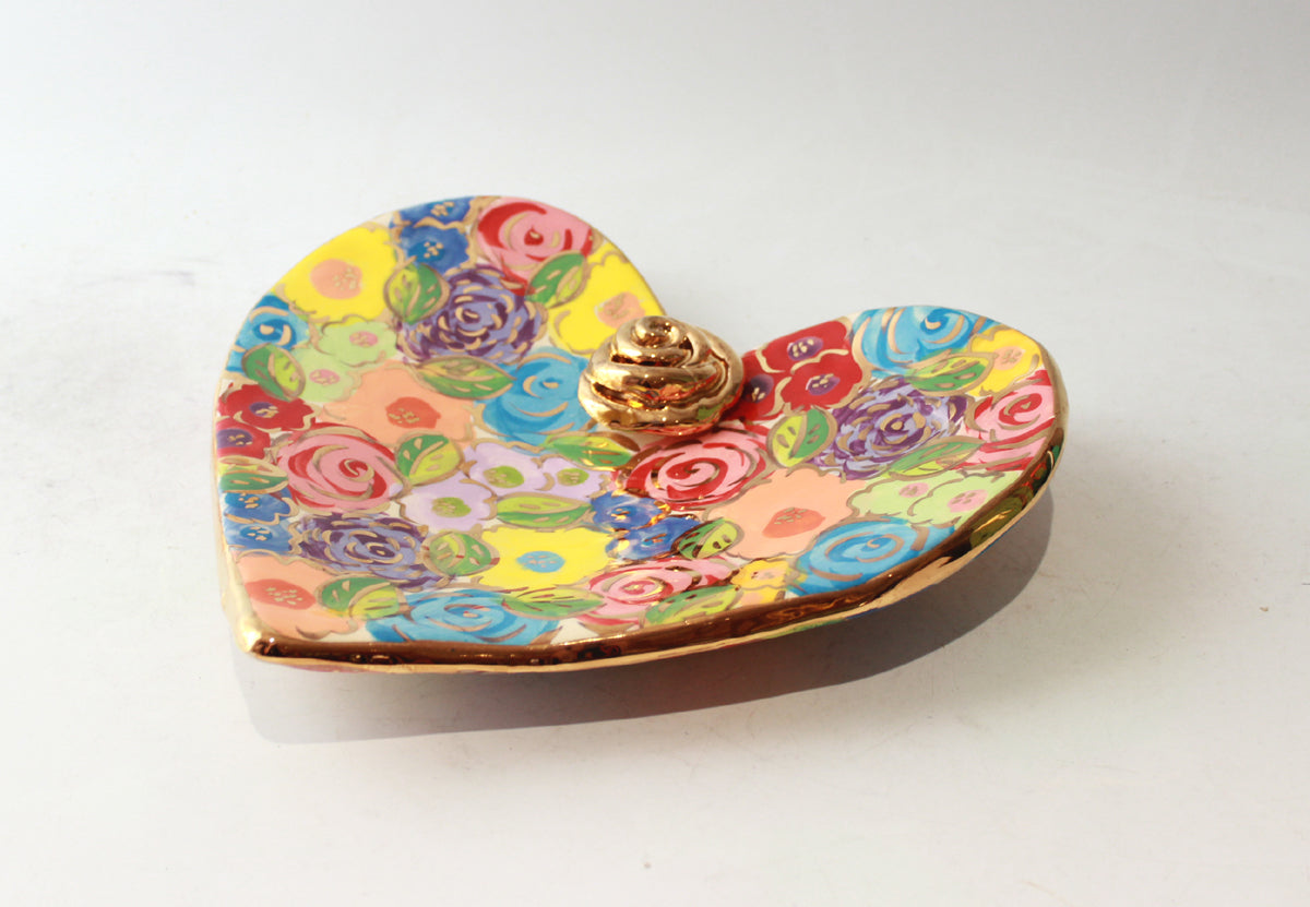 Large Heart Shaped Soap Dish in Pastel Blooms