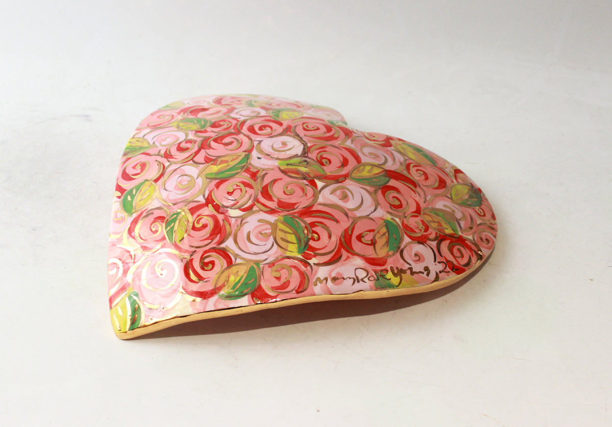 Large Heart Shaped Soap Dish in Pink Rosebush