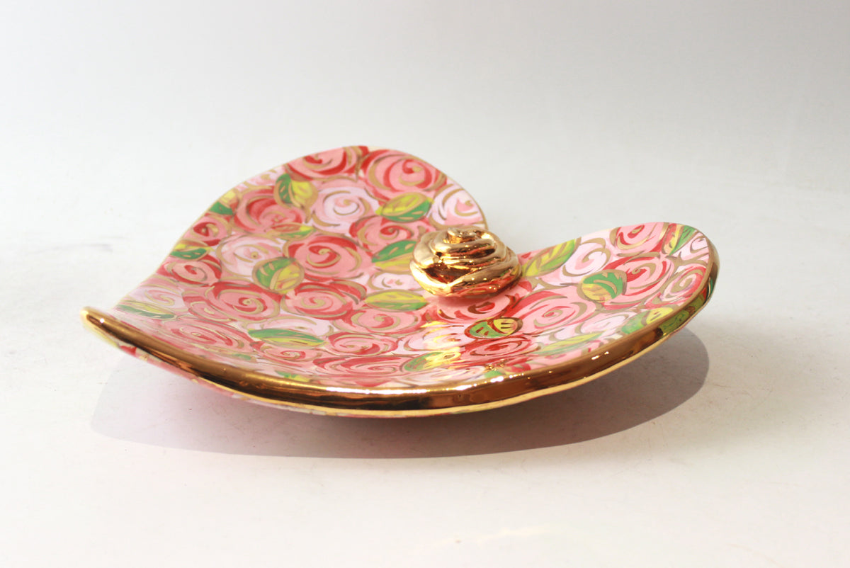 Large Heart Shaped Soap Dish in Pink Rosebush
