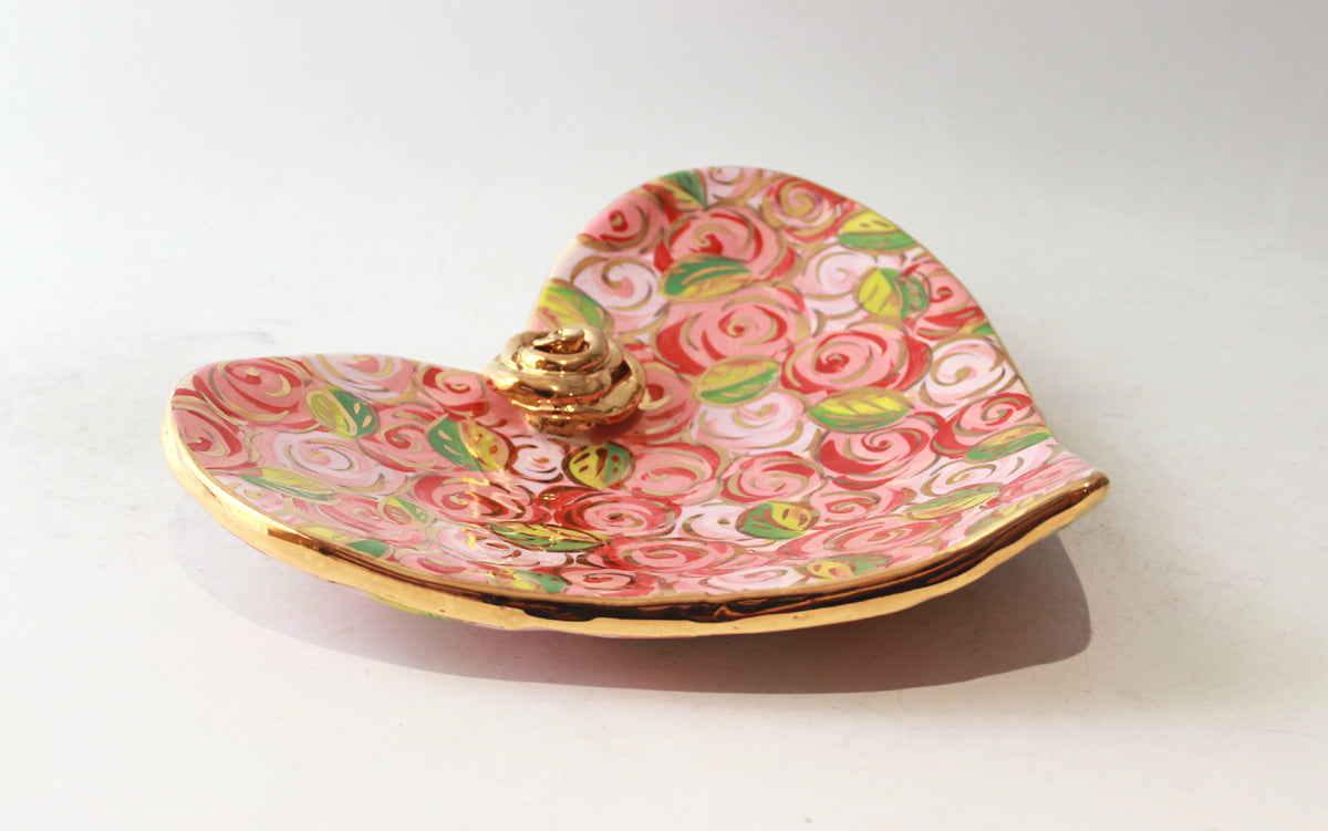 Large Heart Shaped Soap Dish in Pink Rosebush