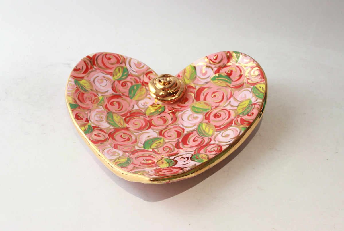 Large Heart Shaped Soap Dish in Pink Rosebush
