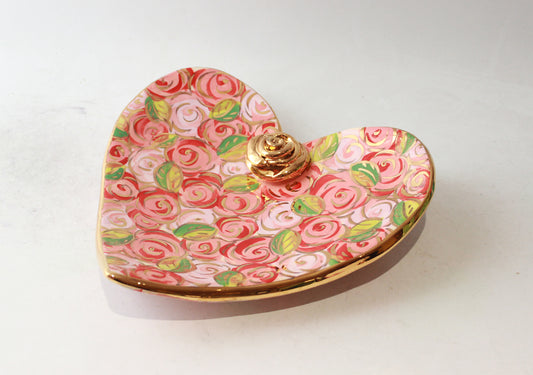 Large Heart Shaped Soap Dish in Pink Rosebush