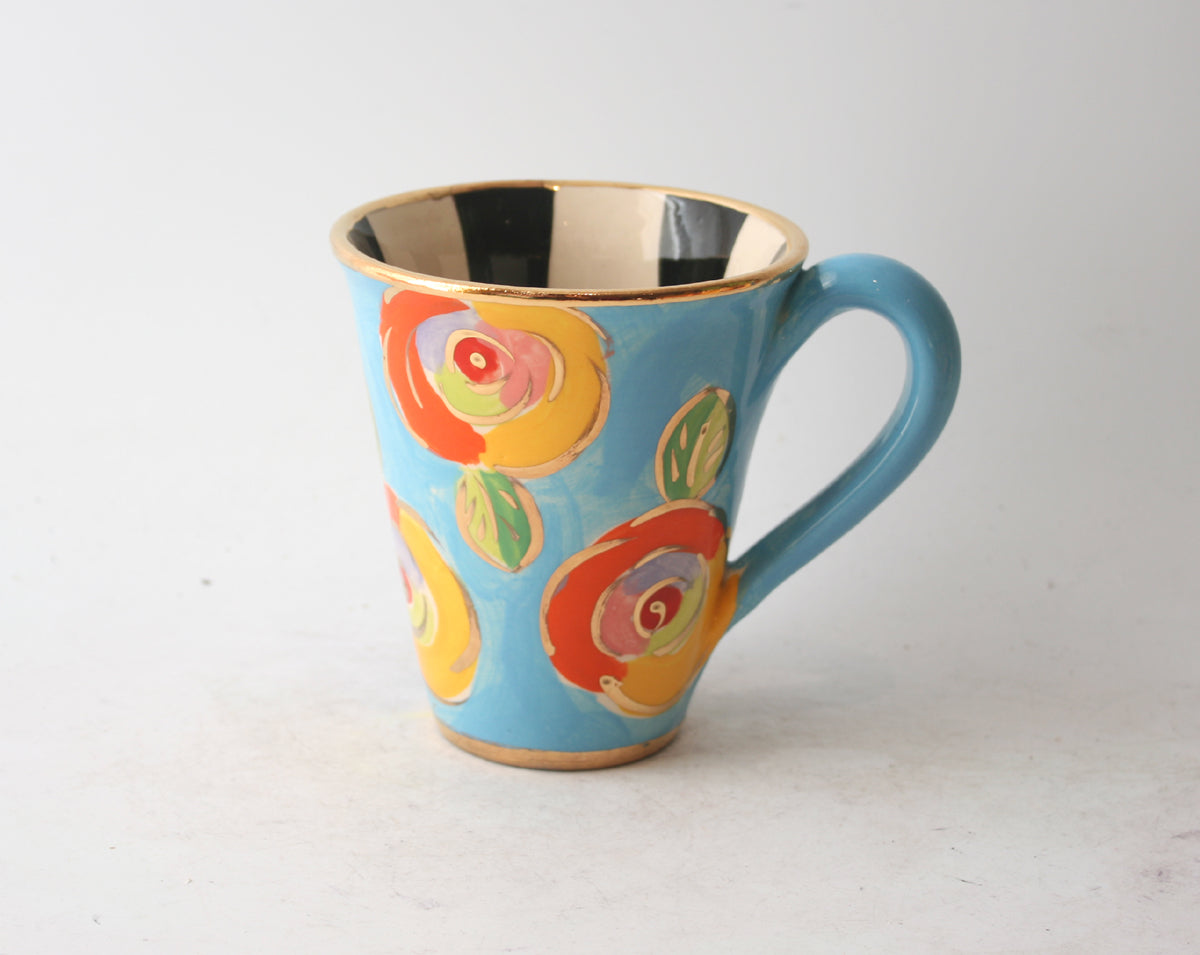 New Shape Large Mug in New Rose Pastel Blue with Black and White Stripes