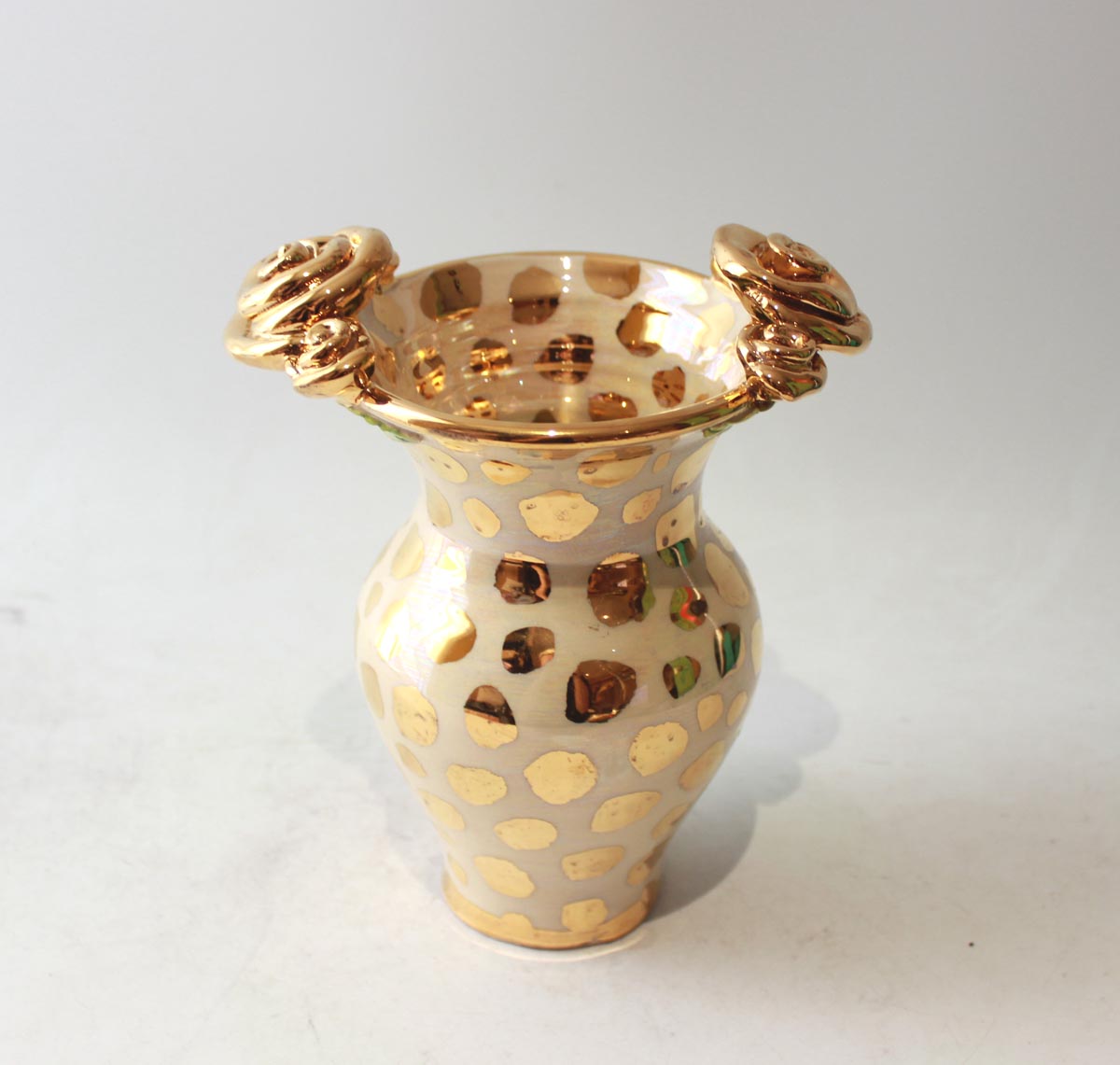 Small Rose Edged Vase in Gold Leopard