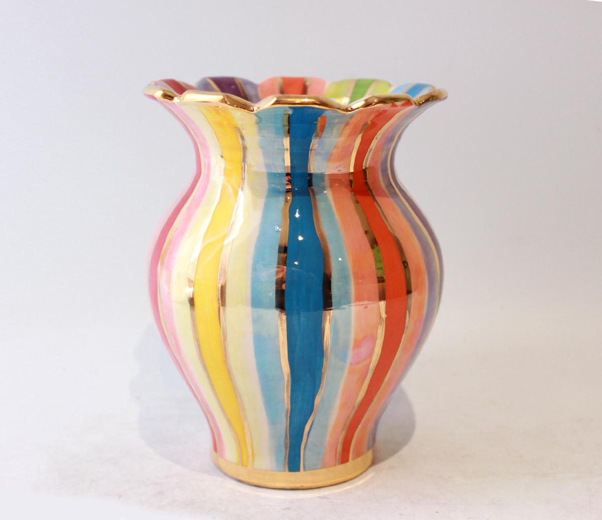 Fluted Small Fat Vase in Lustred Stripe