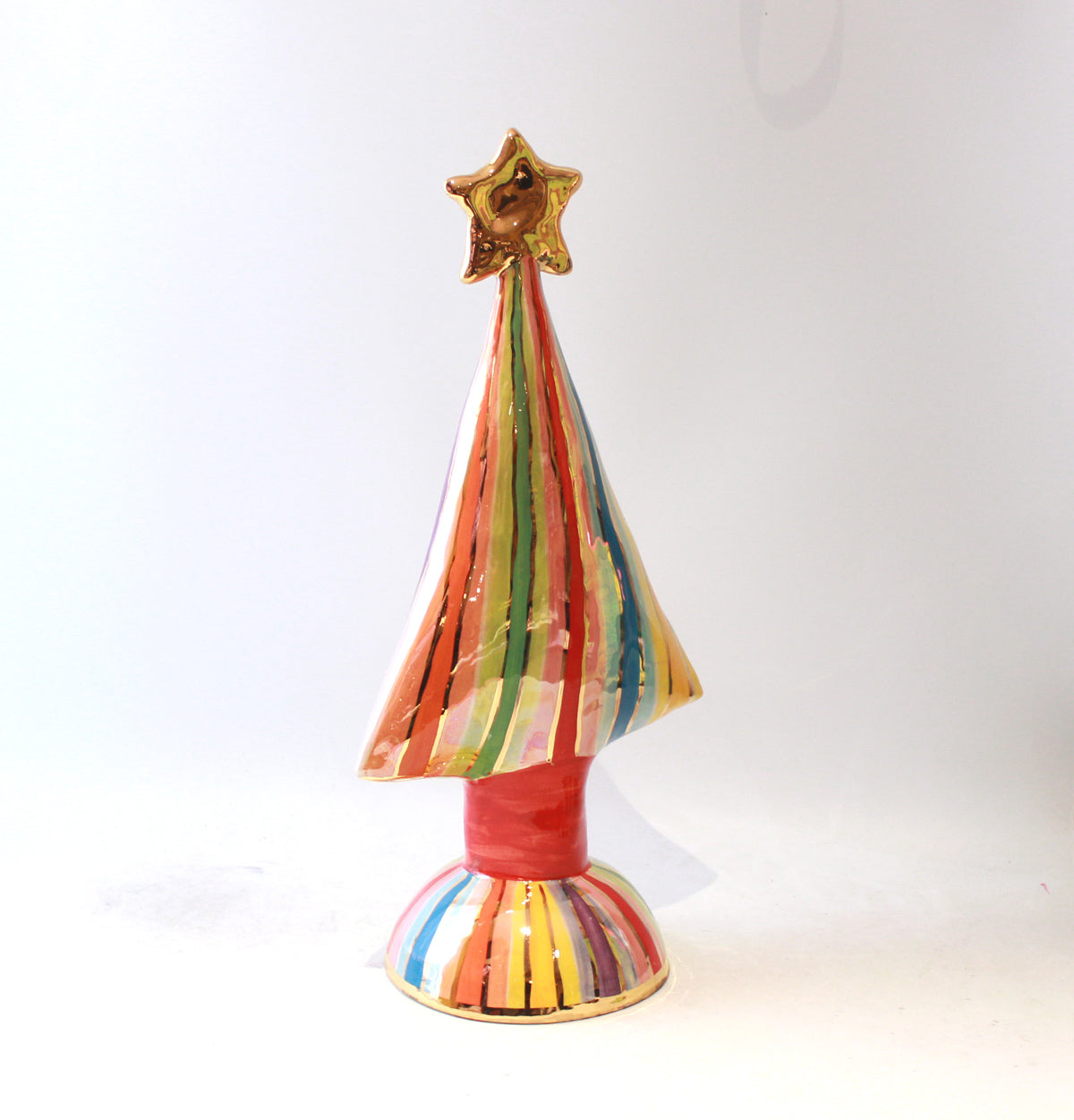 Large Christmas Tree in Lustred Stripe with Gold Star