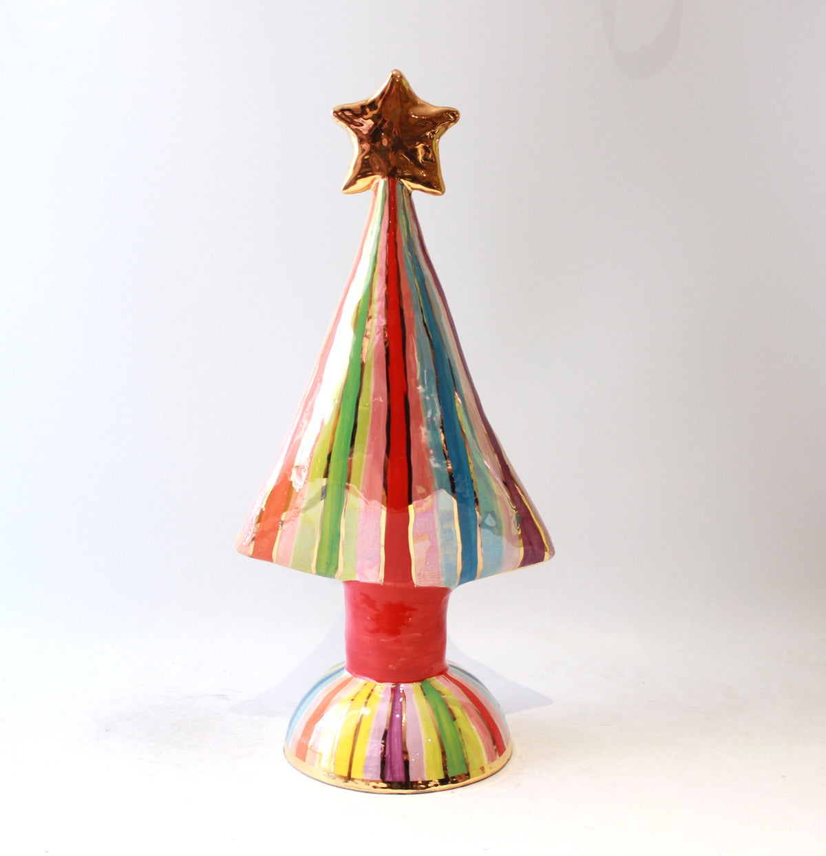 Large Christmas Tree in Lustred Stripe with Gold Star