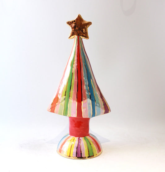 Large Christmas Tree in Lustred Stripe with Gold Star