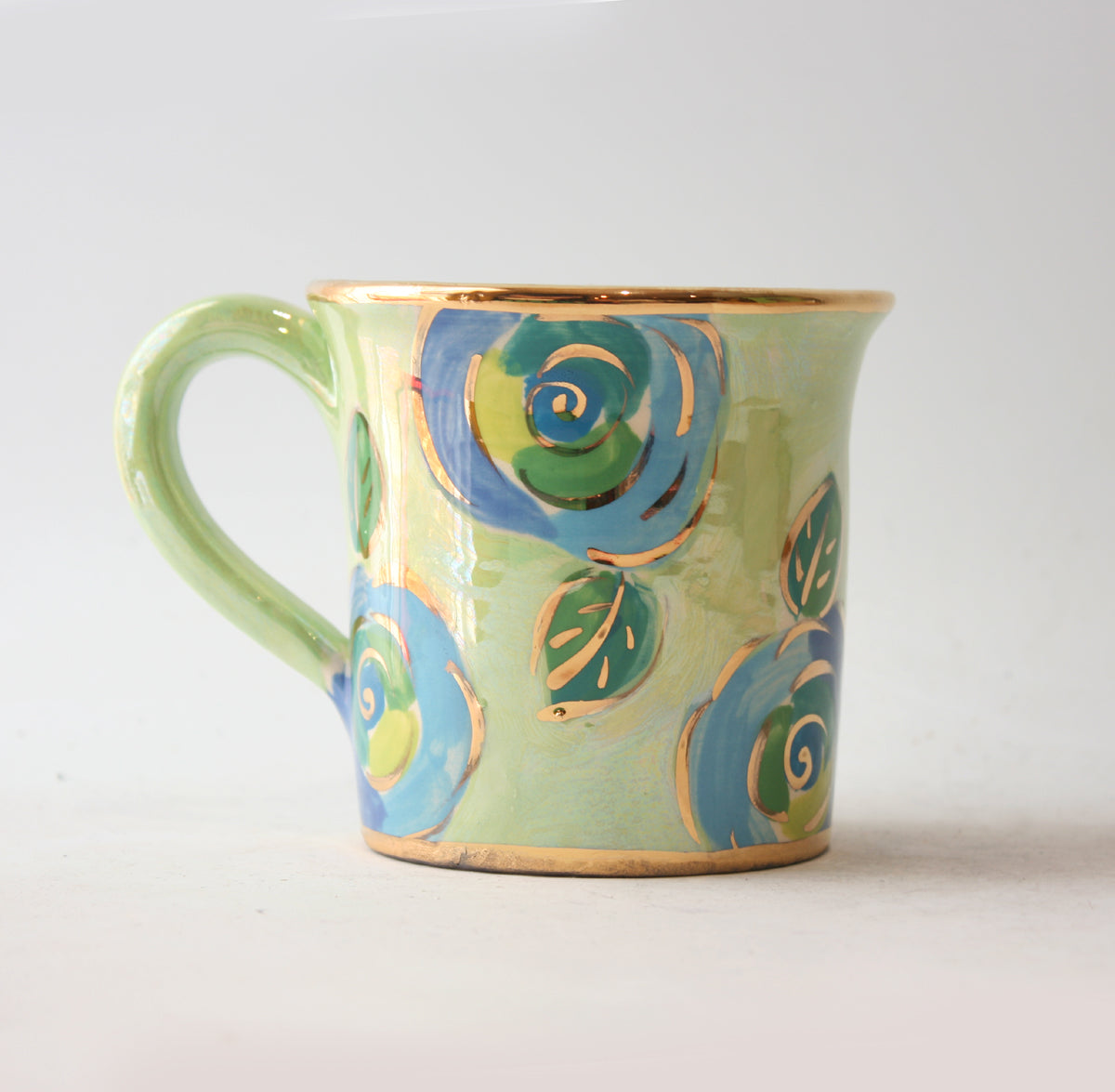 Old Shape Large Mug in Blue Roses on Mint