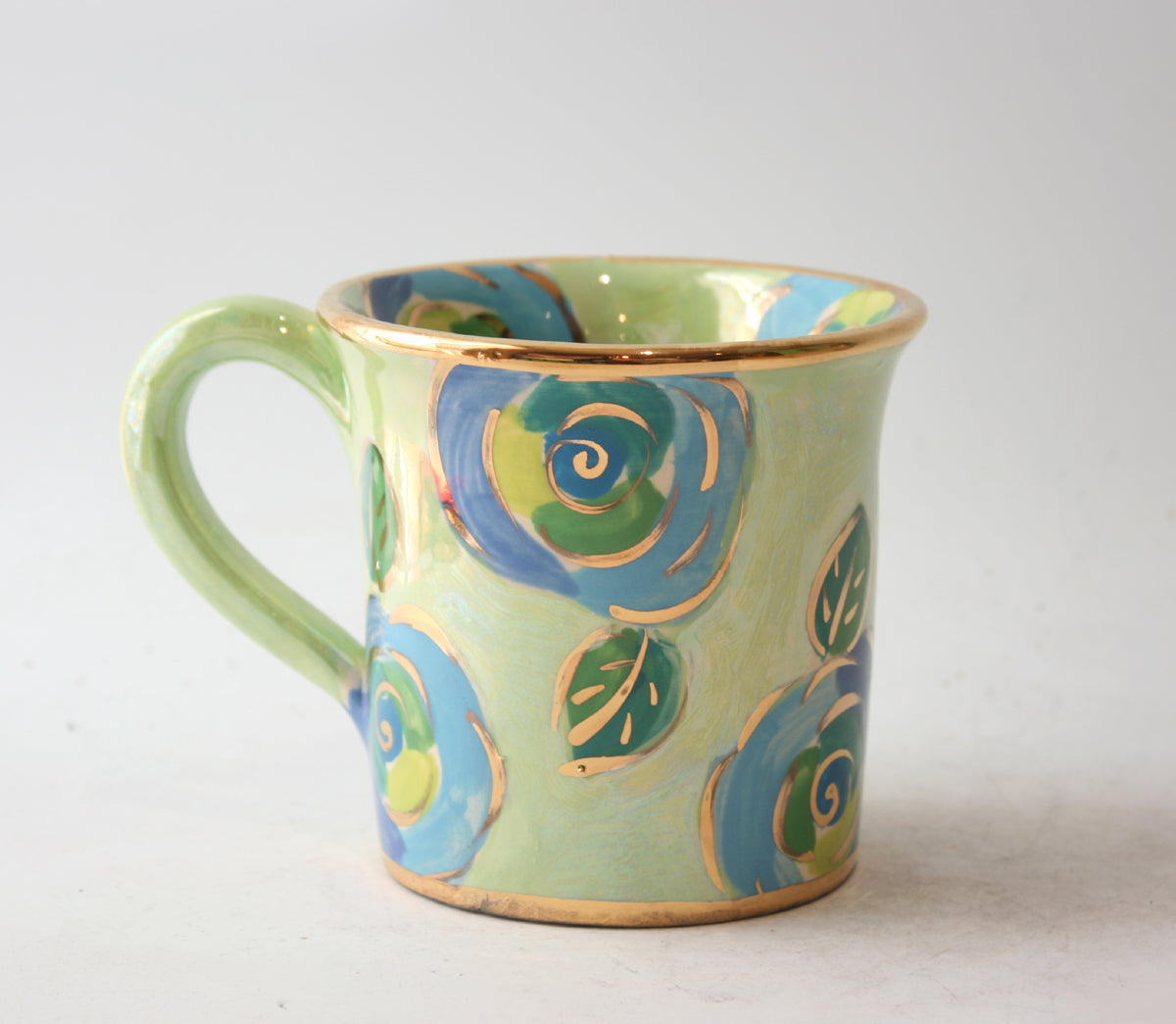 Old Shape Large Mug in Blue Roses on Mint