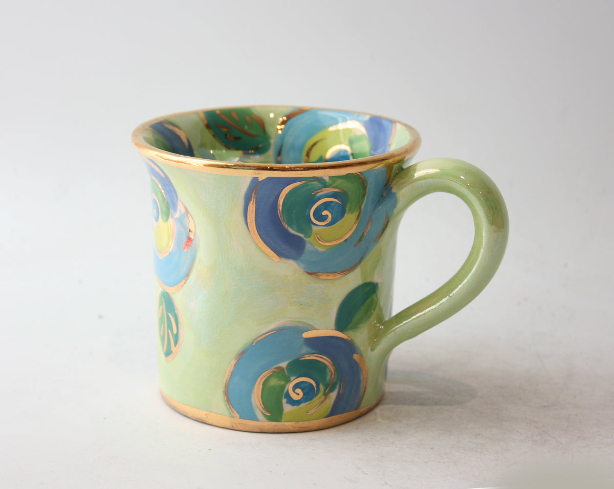 Old Shape Large Mug in Blue Roses on Mint
