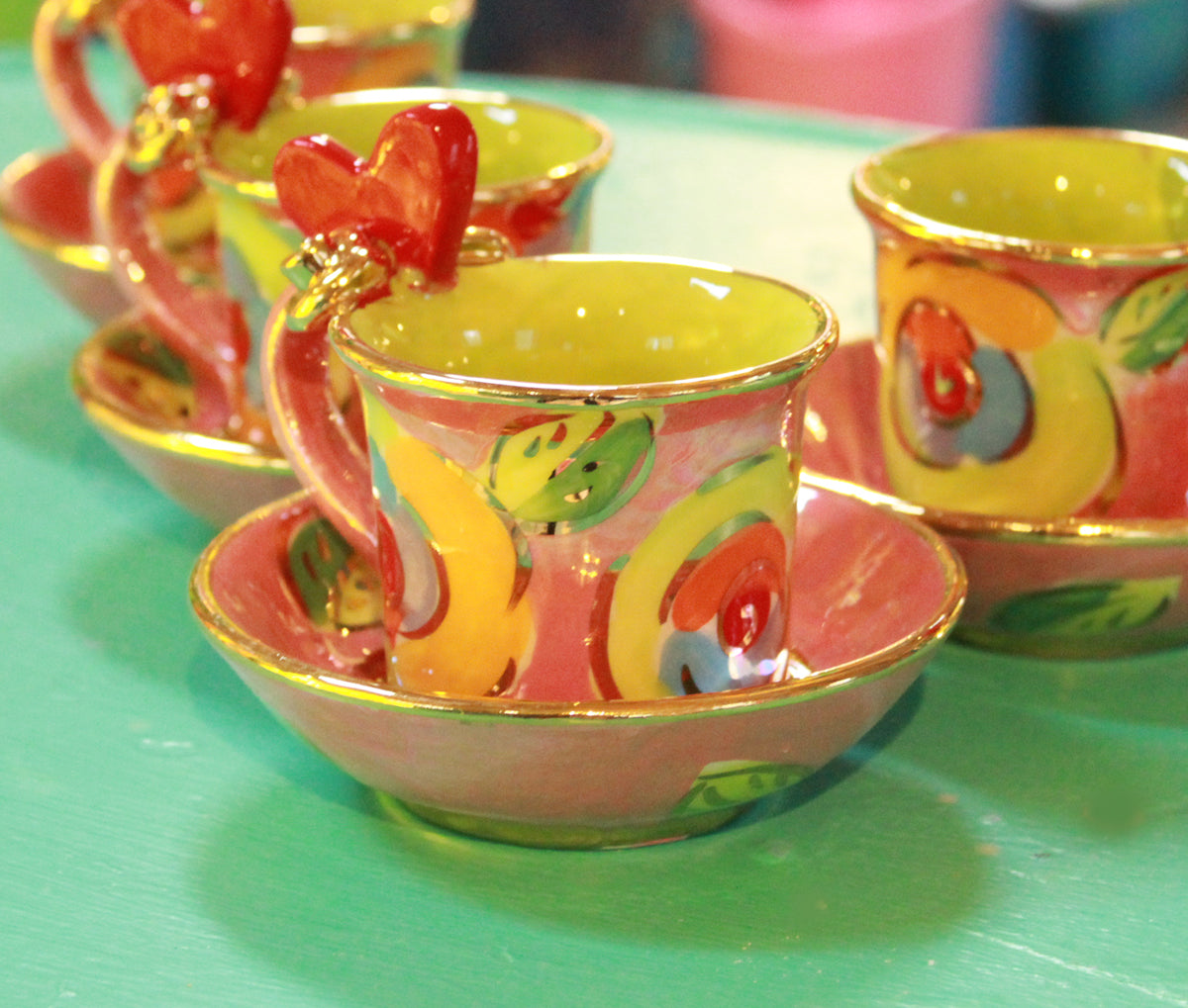 Heart Handled Demi Tasse and Saucer in Lustred New Rose Pink