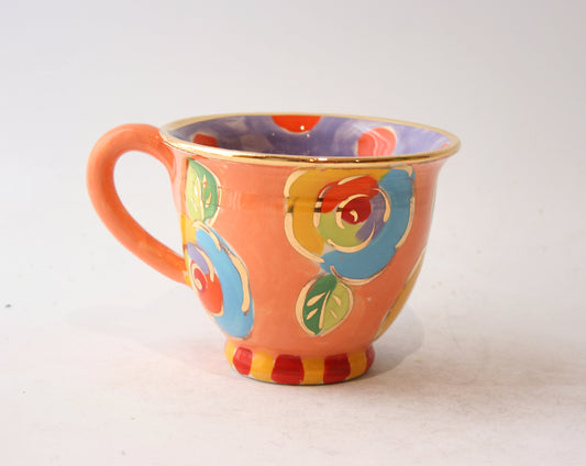 Classic Teacup in Gold New Rose Orange with Daisy Dots