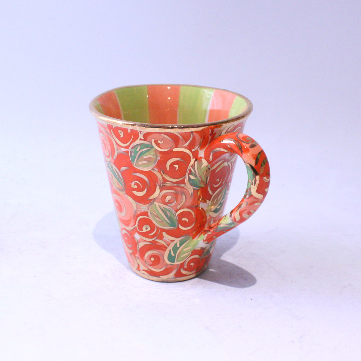 New Shape Large Mug in Orange Rosebush with Stripes