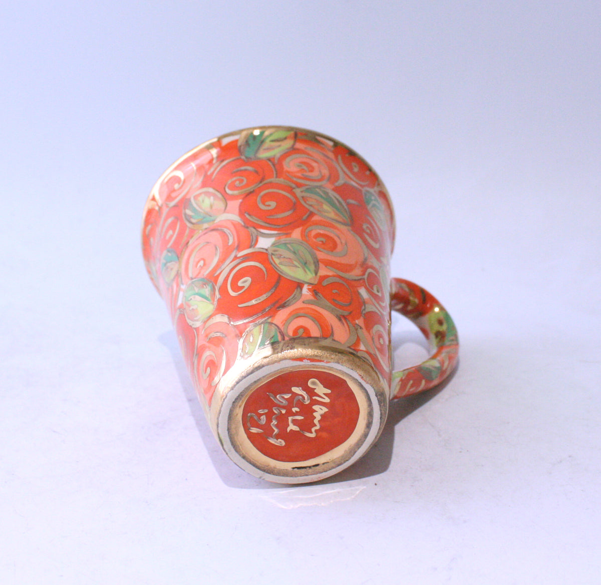 New Shape Large Mug in Orange Rosebush with Stripes