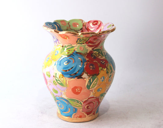 Fluted Small Fat Vase in Pastel Blooms