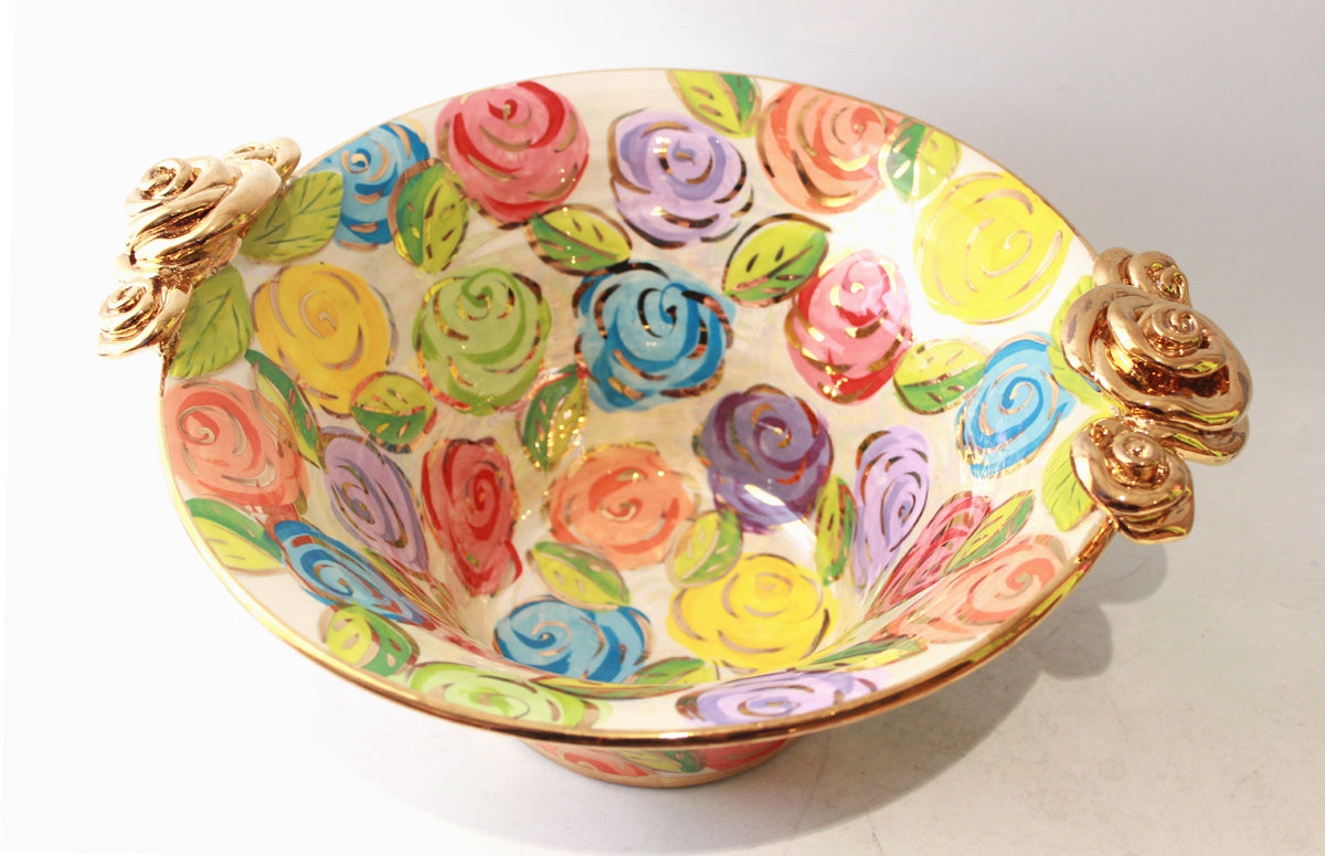 Medium Rose Edged Serving Bowl in Pastel Block Rose