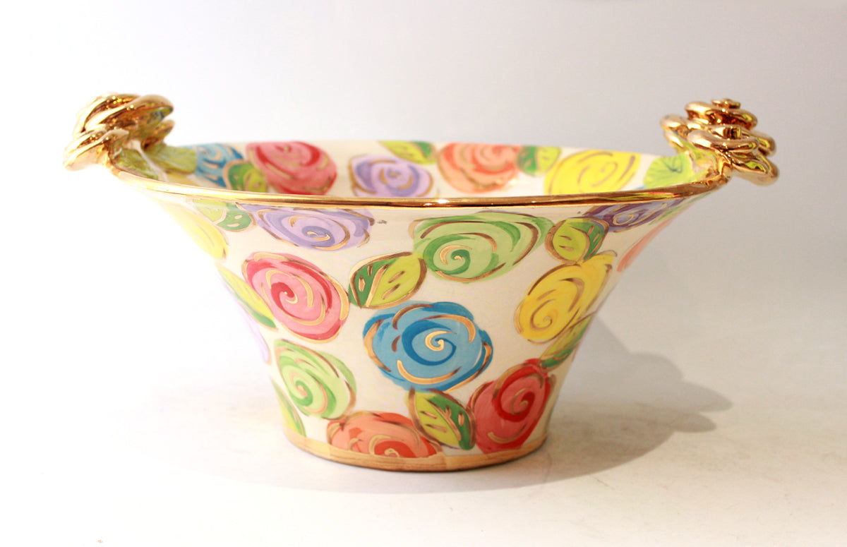Medium Rose Edged Serving Bowl in Pastel Block Rose