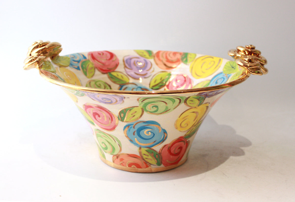 Medium Rose Edged Serving Bowl in Pastel Block Rose