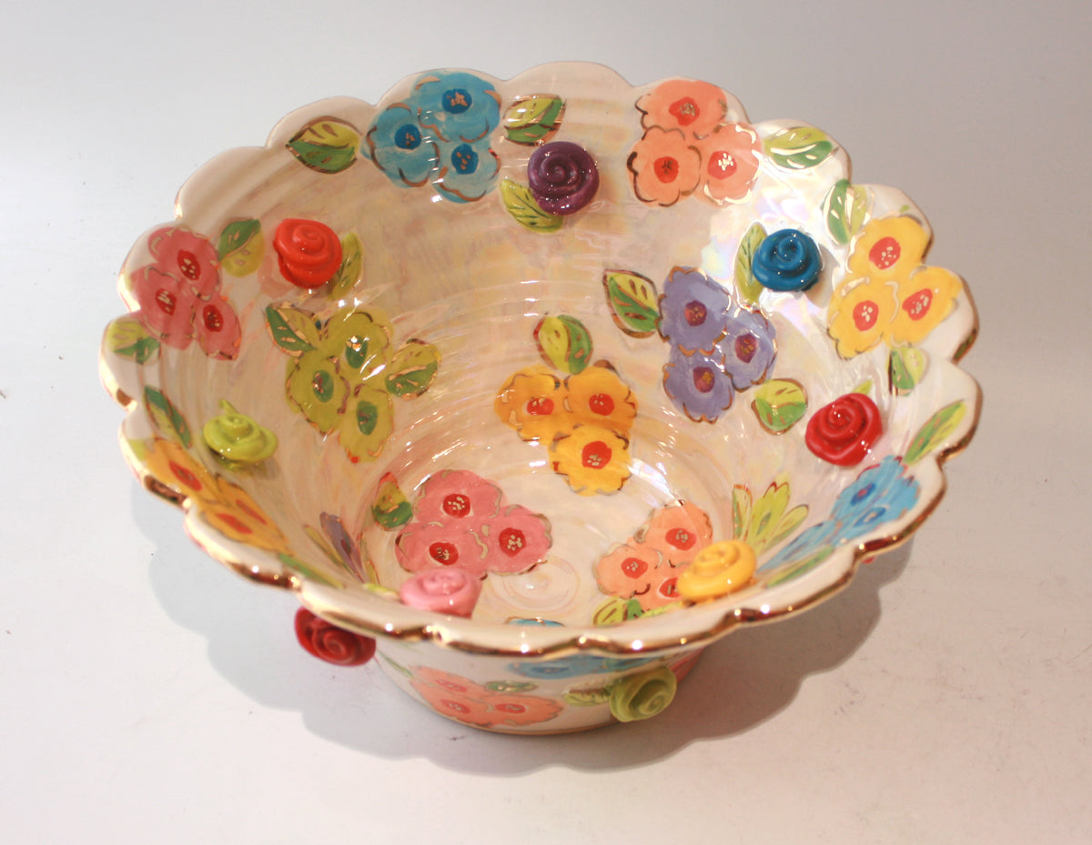 Medium Rose Studded Serving Bowl in Petit Fleur