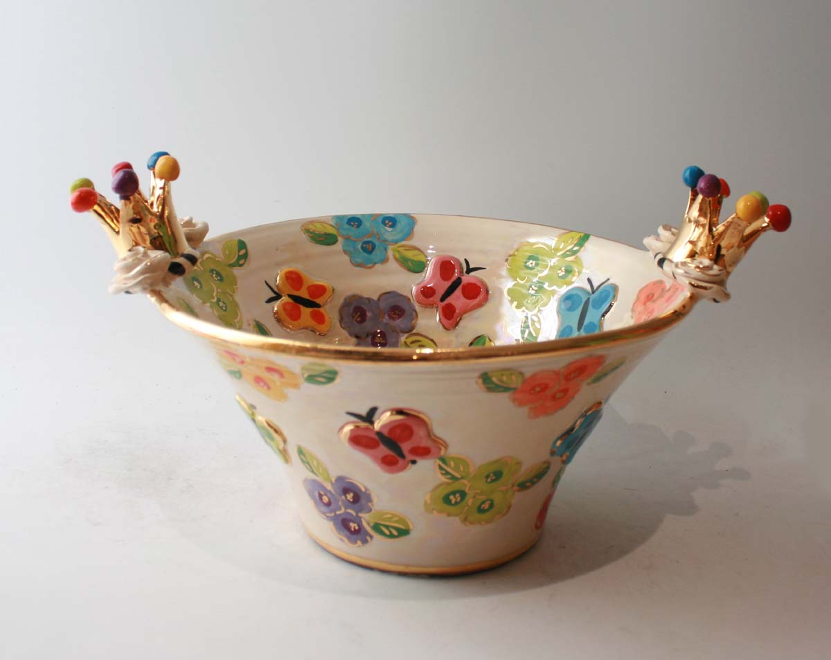 Medium Crown Edged Serving Bowl in Petit Fleur with Butterflies