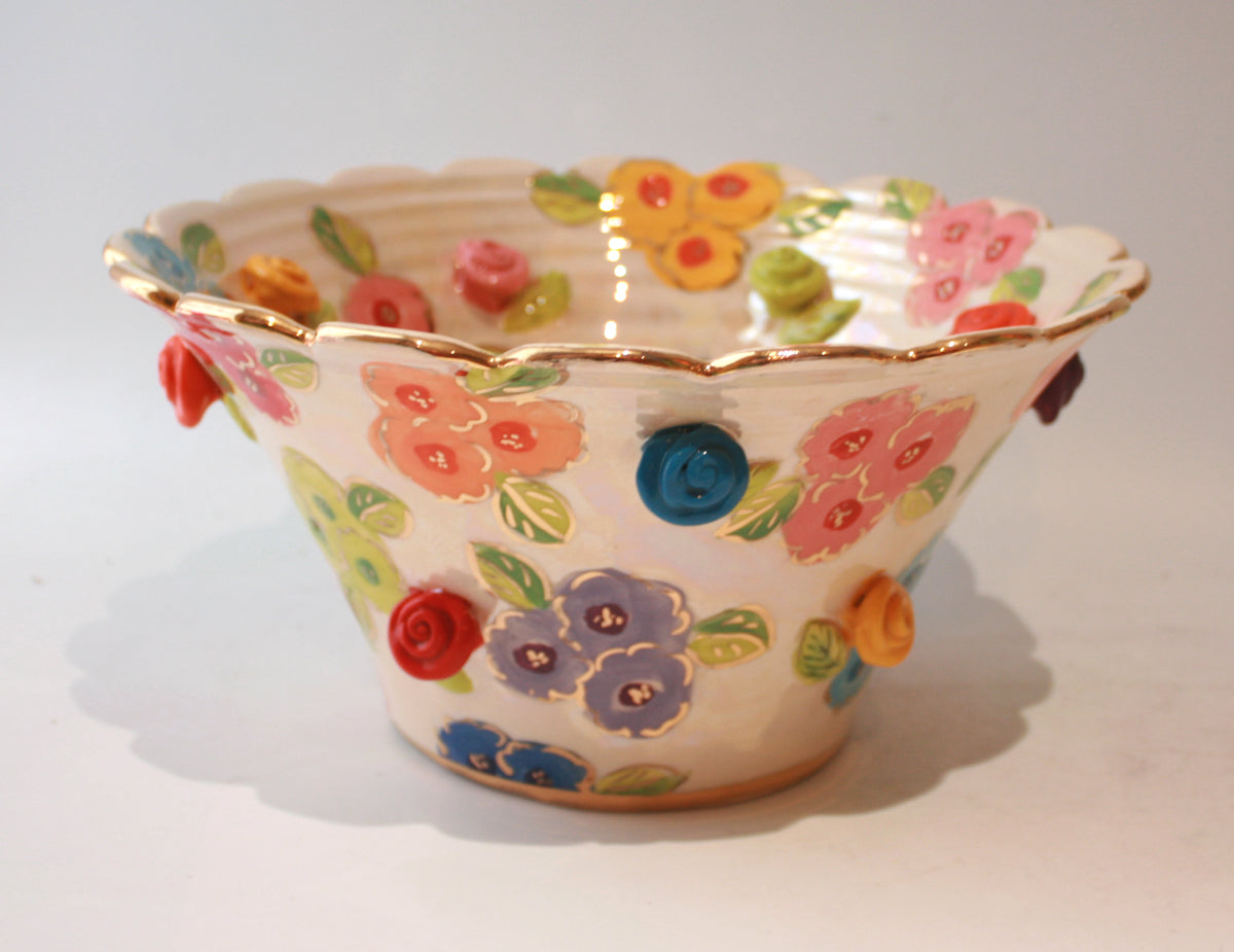 Medium Rose Studded Serving Bowl in Petit Fleur