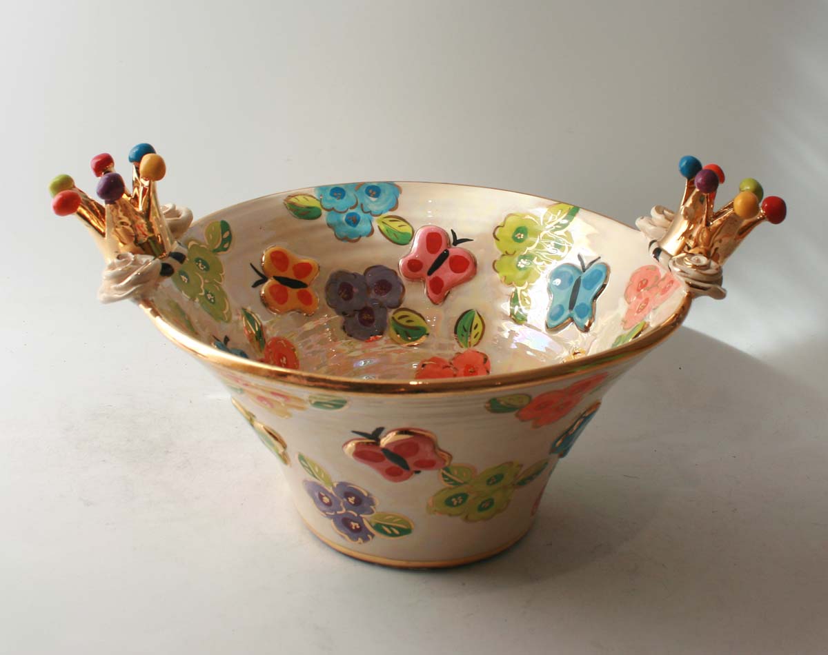 Medium Crown Edged Serving Bowl in Petit Fleur with Butterflies
