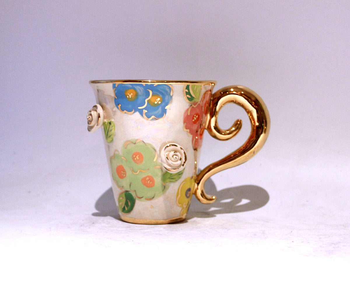 New Shape Large Rose Studded Mug in Petit Fleur with a Lady Gaga Handle