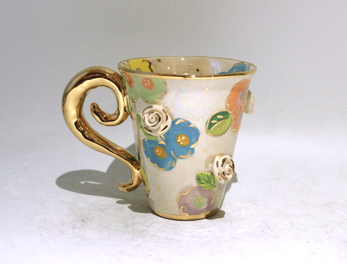 New Shape Large Rose Studded Mug in Petit Fleur with a Lady Gaga Handle