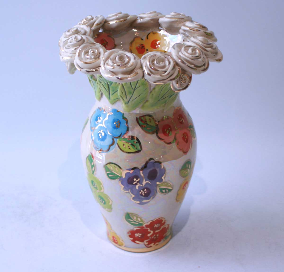 Medium Rose Encrusted Vase in Petit Fleur