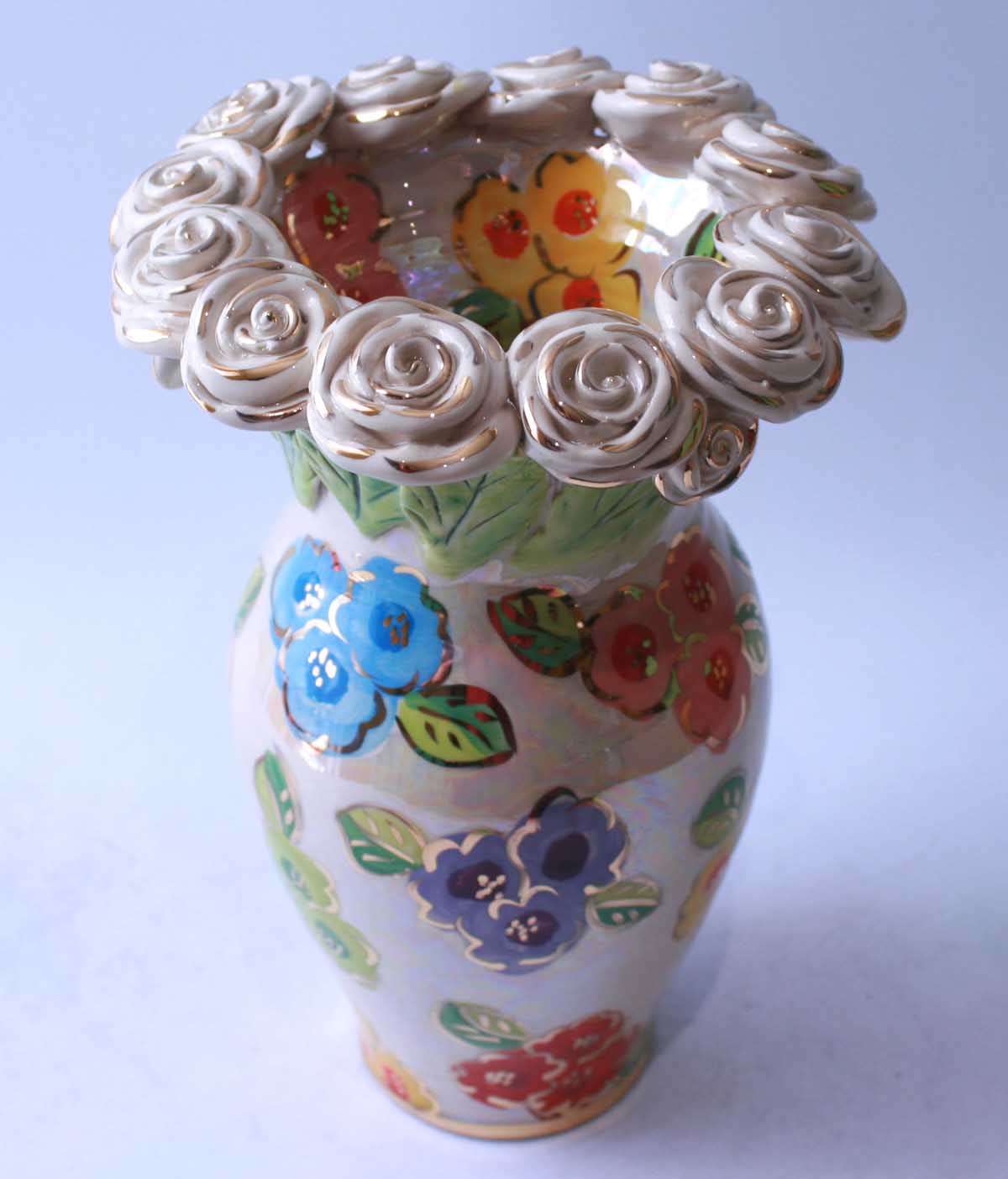 Medium Rose Encrusted Vase in Petit Fleur