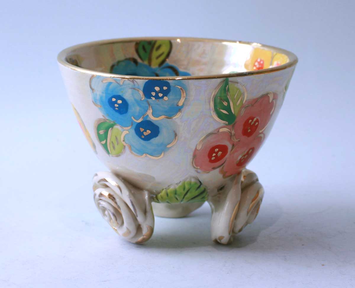 Rose Footed Bowl in Petit Fleur