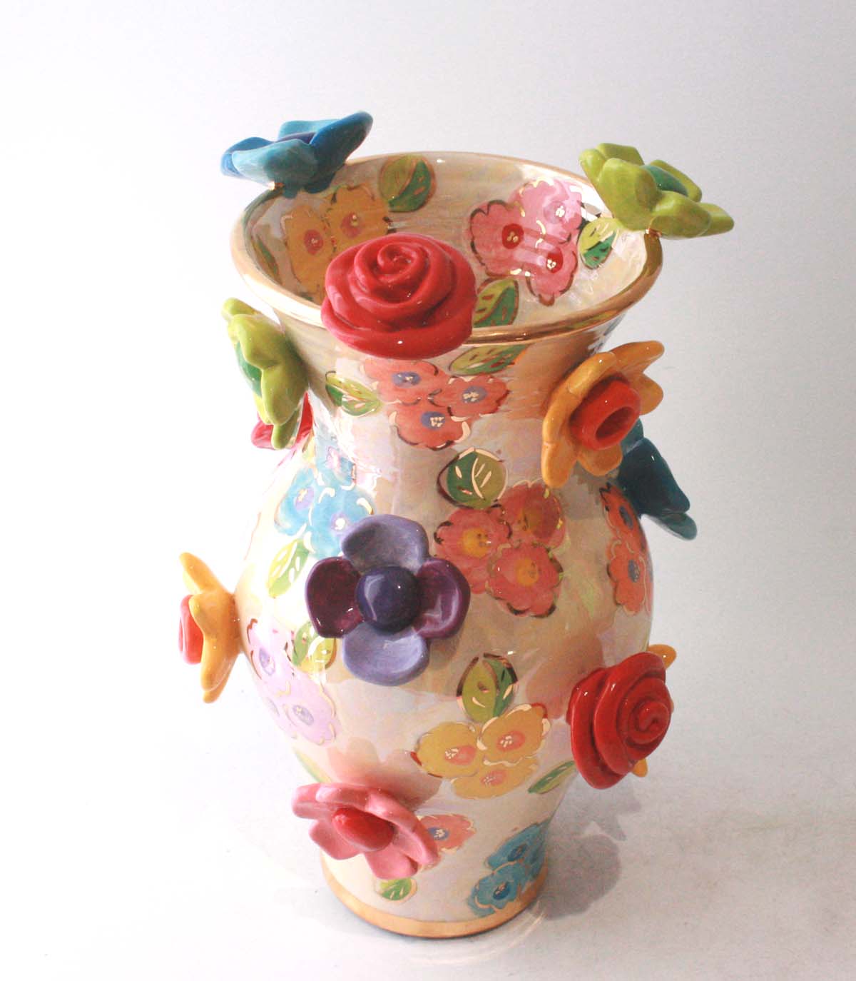 Large Multiflower Studded Vase in Petit Fleur