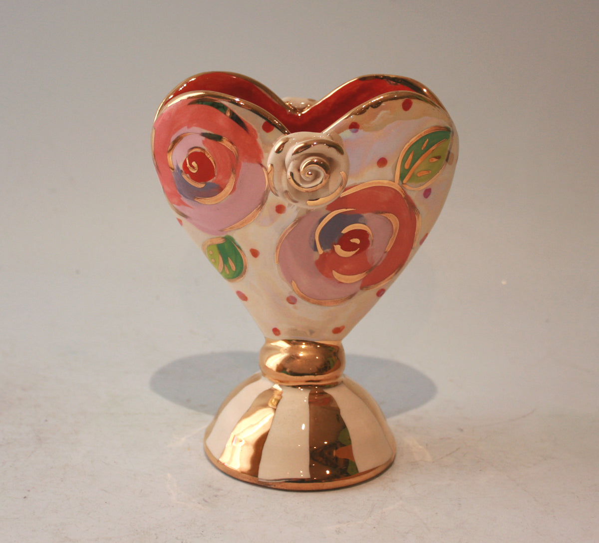 Baby Heart Vase in Gold New Rose on Pink Dots