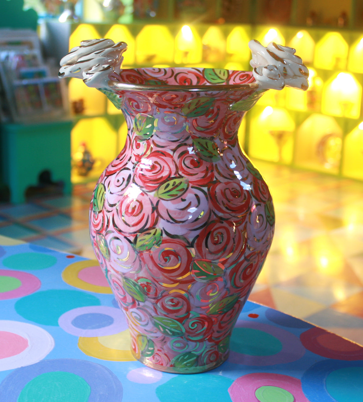 Large Vase in Pink Rosebush