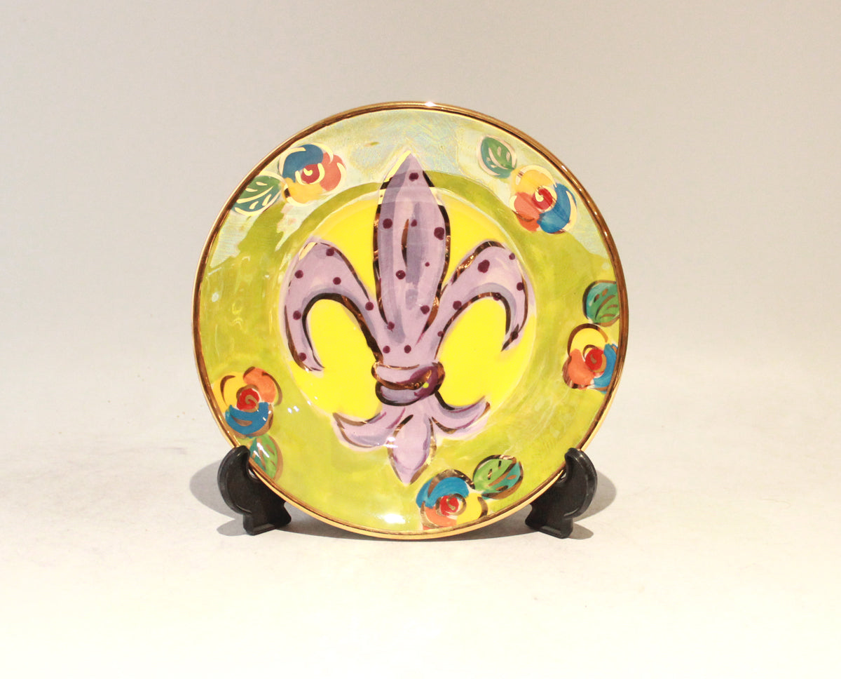 Mardi Gras Tea Plate in Green with Polka Fleur de Lys