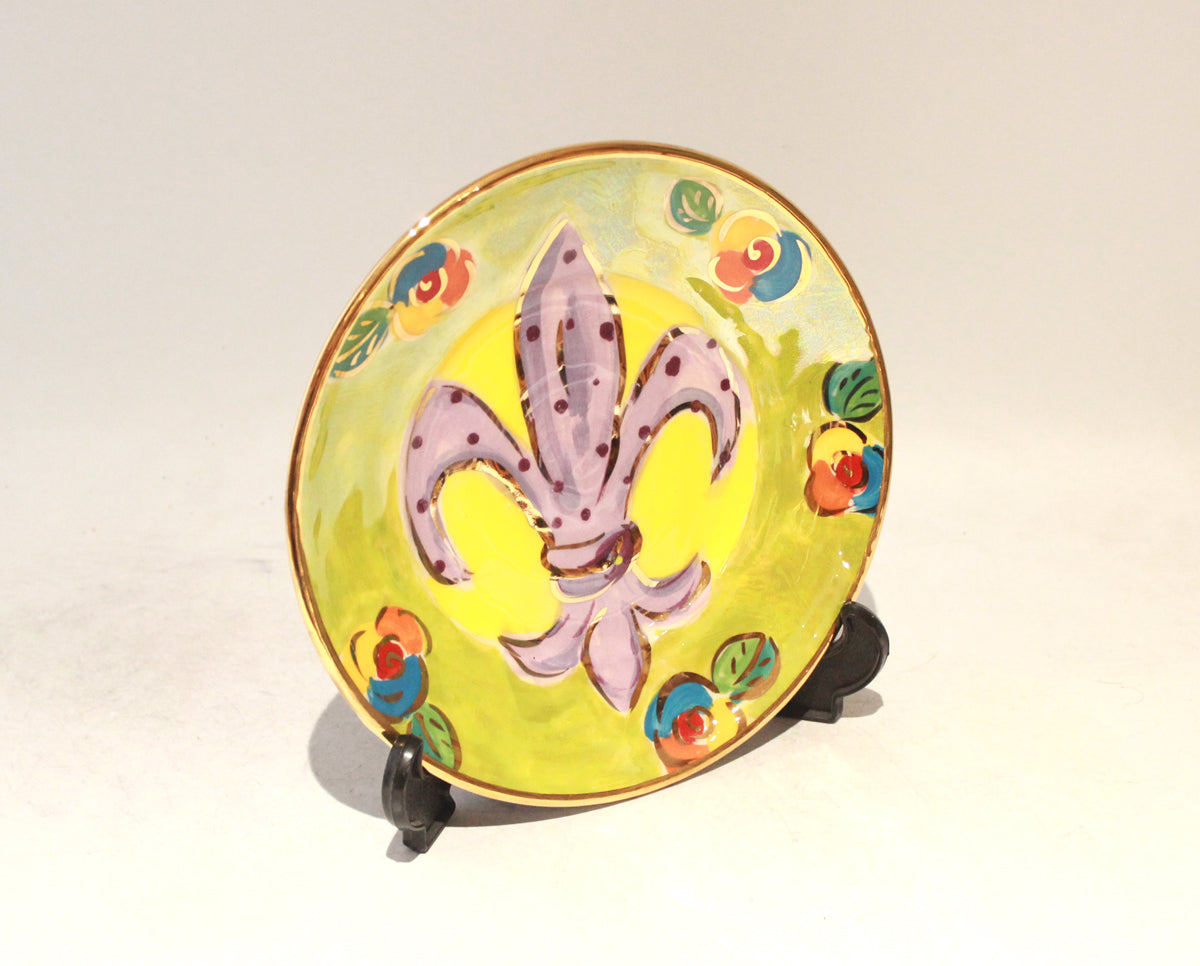 Mardi Gras Tea Plate in Green with Polka Fleur de Lys