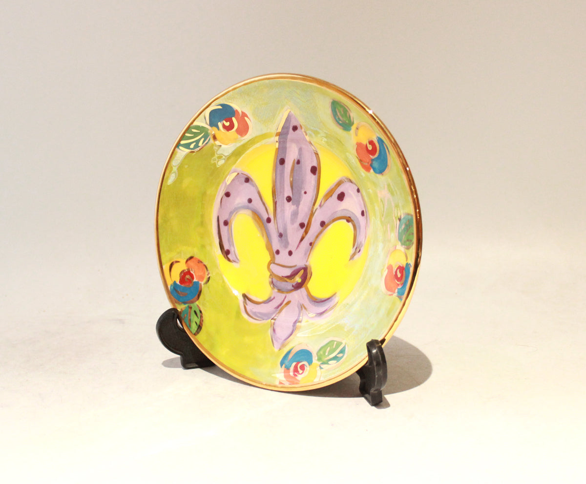 Mardi Gras Tea Plate in Green with Polka Fleur de Lys
