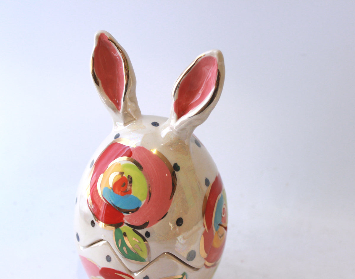 Easter Egg with Ears in Gold New Rose Polka Pink