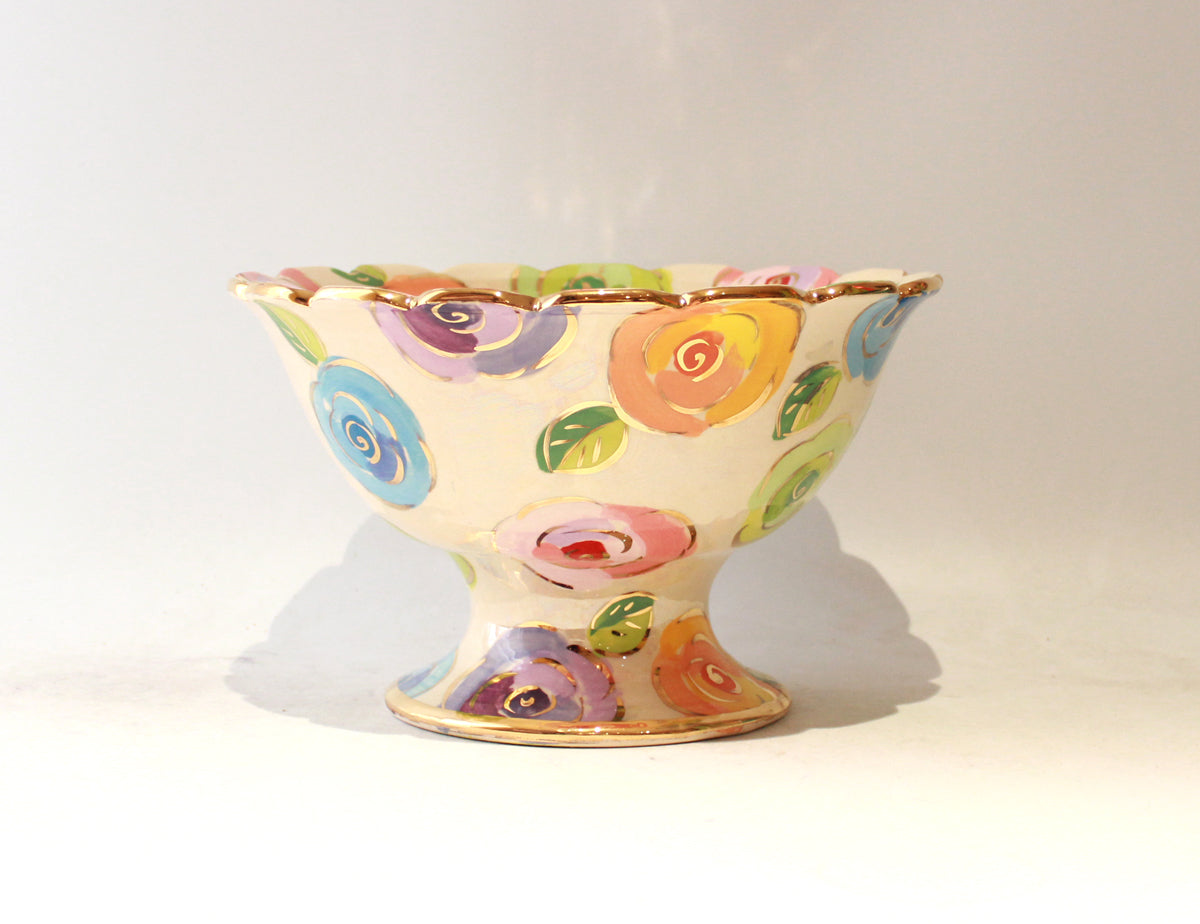 Fluted Punch Bowl in Mixed Pale Roses