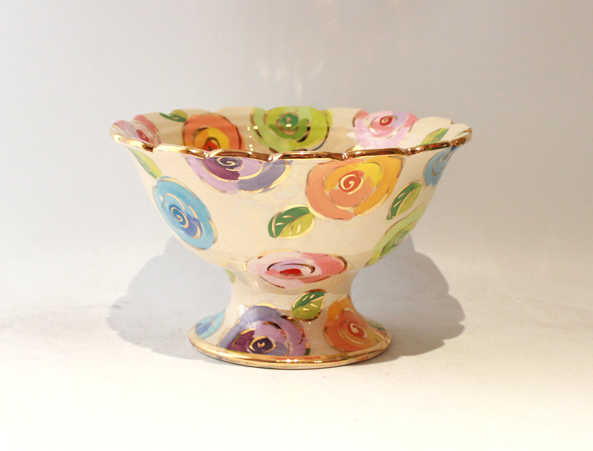 Fluted Punch Bowl in Mixed Pale Roses