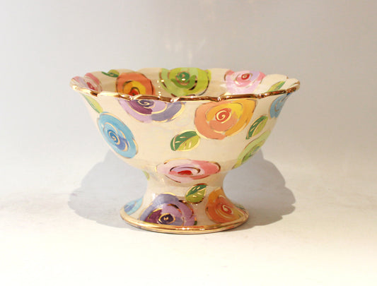 Fluted Punch Bowl in Mixed Pale Roses